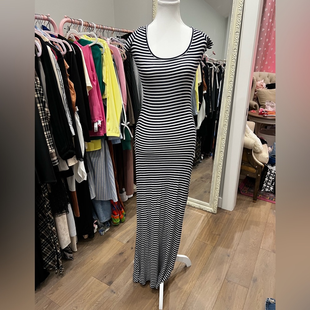 Rachel Pally Black & White Striped Scoop Neck Maxi Dress